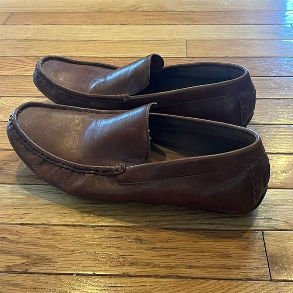 Aldo Men's Brown Leather Moccasin Driving Loafers Size 9.5 - Picture 4 of 8